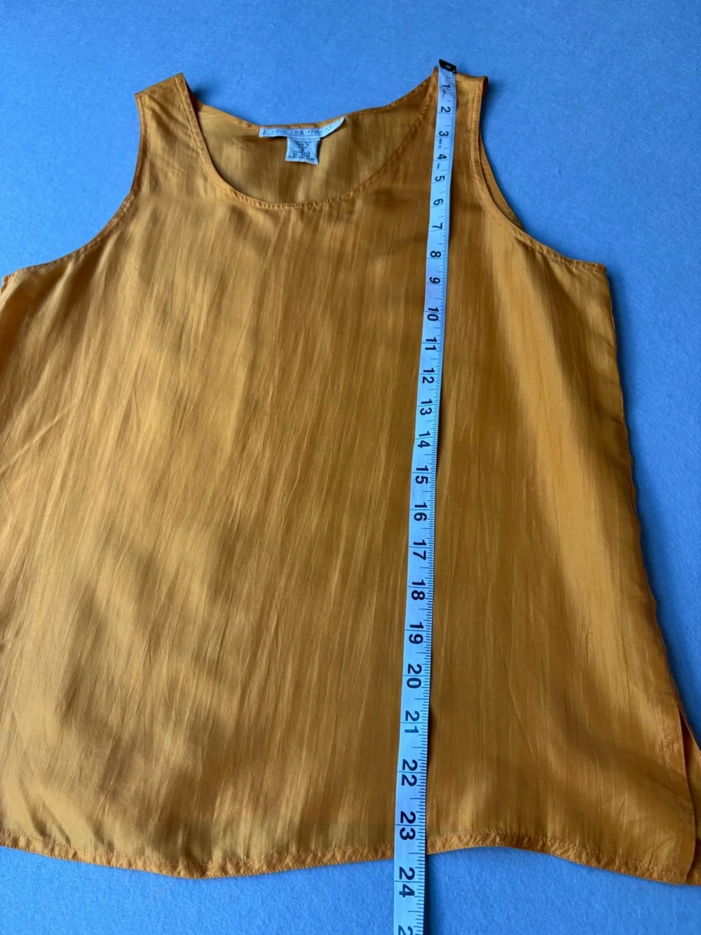True Vintage 100% Silk Golden Mustard Sleeveless Christine Parker Tank Top sz S